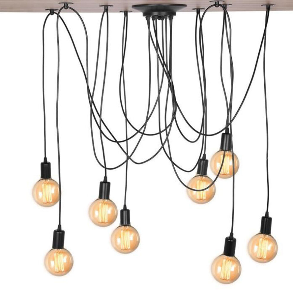 Retro LáMpara De Techo LáMparas De Colgar Lustre Con 8 Brazo De ArañA Para E27 Cada Cable Longitud Ajustable De 2.0M (Negro)-image