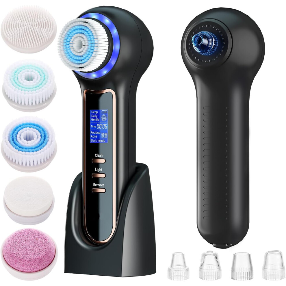 Electric Facial Cleansing Brush IPX7 Waterproof 3 in 1 Blackhead Remover Vacuum Cleaning Deep Pore Cleansing(Black)