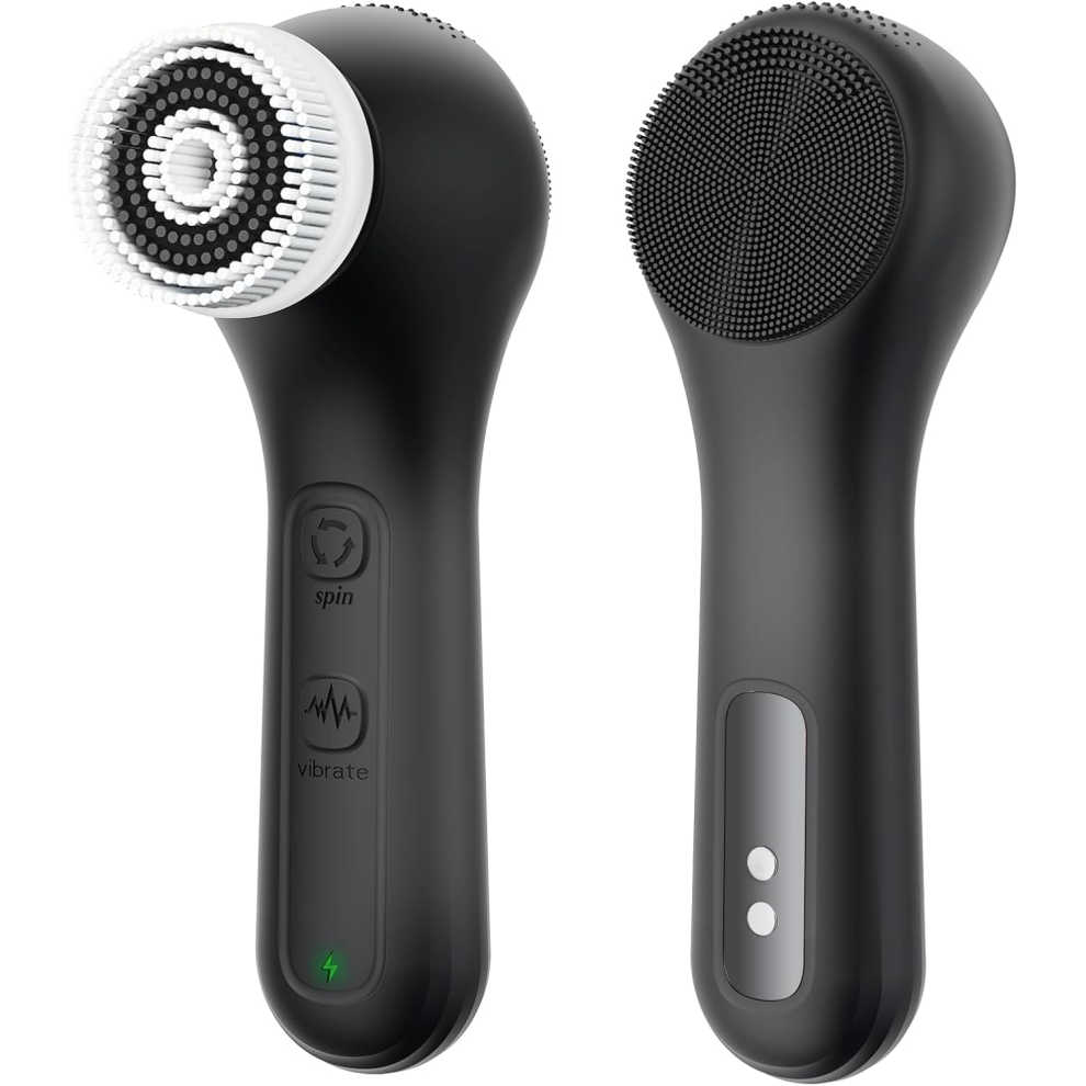 Chronus Black Electric Facial Brush 8 Modes Exfoliation Massage Head Removal Deep Cleansing(Black)