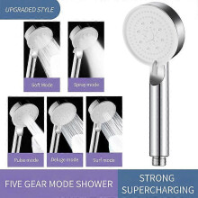 (Silver) Shower Head Water Saving 5 Mode Adjustable High Pressure Silver/Grey/Black Shower Head Massage Eco Shower Bathroom Accessories