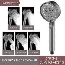 (Grey) Shower Head Water Saving 5 Mode Adjustable High Pressure Silver/Grey/Black Shower Head Massage Eco Shower Bathroom Accessories