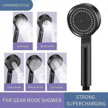 (Black) Shower Head Water Saving 5 Mode Adjustable High Pressure Silver/Grey/Black Shower Head Massage Eco Shower Bathroom Accessories