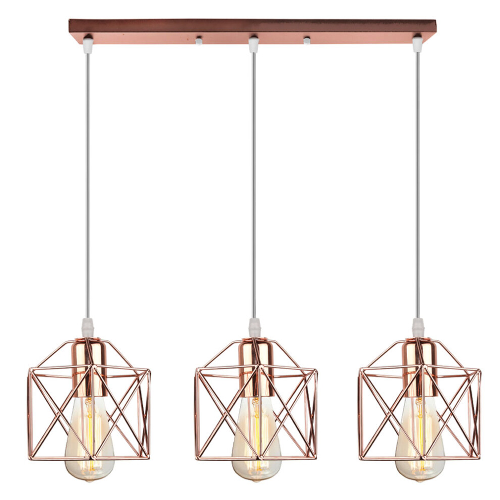 3 Lumières Suspension Luminaire en Métal Rétro Lampe À Suspension Moderne Or Rose Plafonnier D'Intérieur Pour Chambre À Coucher, Café Et Bar