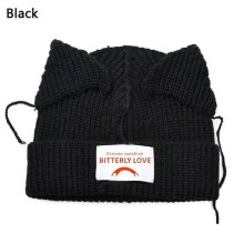 (black) Cat Ear Patch Knitted Hat Couple Knitted Piglet Wool Hat Cold Hat Autumn Winter Warm Hat Beanies Hat Cap Hip Hop Women Hat