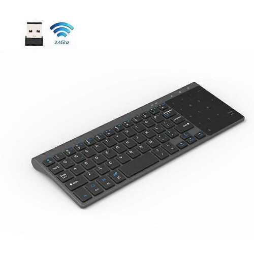 (Black) 2.4GHz Wireless Keyboard with Number Touchpad Mouse 2 In 1 Thin Numeric Keypad for Android Windows Desktop Laptop PC TV Box 1