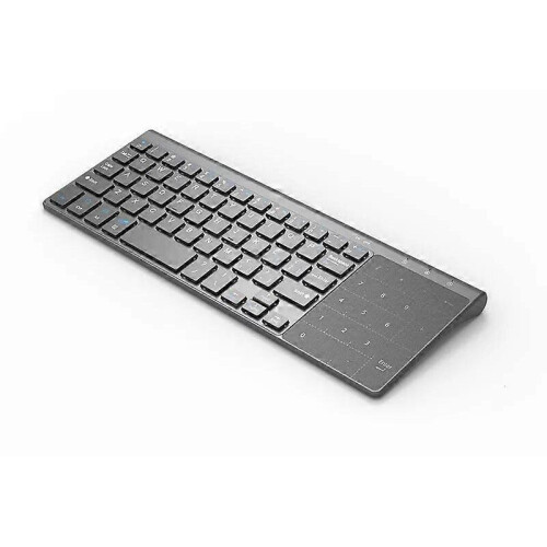 (Grey) 2.4GHz Wireless Keyboard with Number Touchpad Mouse 2 In 1 Thin Numeric Keypad for Android Windows Desktop Laptop PC TV Box