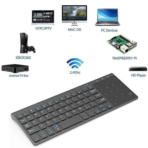 (Grey) 2.4GHz Wireless Keyboard with Number Touchpad Mouse 2 In 1 Thin Numeric Keypad for Android Windows Desktop Laptop PC TV Box 2