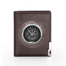 (BG1217-Brown) Vintage Viking Design Leather Wallet Classic Men Women Billfold Slim Credit Card/ID Holders Money Bag Male Short Purses