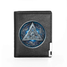 (BG1413-Black) Vintage Viking Design Leather Wallet Classic Men Women Billfold Slim Credit Card/ID Holders Money Bag Male Short Purses