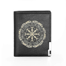 (BG447-Black) Vintage Viking Design Leather Wallet Classic Men Women Billfold Slim Credit Card/ID Holders Money Bag Male Short Purses