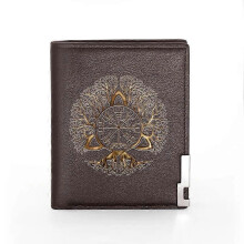(BG930-Brown) Vintage Viking Design Leather Wallet Classic Men Women Billfold Slim Credit Card/ID Holders Money Bag Male Short Purses
