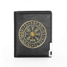 (BG932-Black) Vintage Viking Design Leather Wallet Classic Men Women Billfold Slim Credit Card/ID Holders Money Bag Male Short Purses