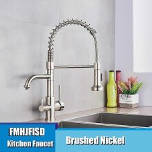 (Brushed Nickel) FMHJFISD Filtered Water Kitchen Faucet Double Sprayer Vessel Sink Mixer Tap Deck Mounted Single Hole Faucet Hot And Cold Mixer