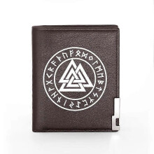(BG865-Brown) Vintage Viking Design Leather Wallet Classic Men Women Billfold Slim Credit Card/ID Holders Money Bag Male Short Purses