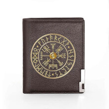 (BG932-Brown) Vintage Viking Design Leather Wallet Classic Men Women Billfold Slim Credit Card/ID Holders Money Bag Male Short Purses