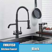(black) FMHJFISD Filtered Water Kitchen Faucet Double Sprayer Vessel Sink Mixer Tap Deck Mounted Single Hole Faucet Hot And Cold Mixer