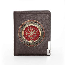 (BG933-Brown) Vintage Viking Design Leather Wallet Classic Men Women Billfold Slim Credit Card/ID Holders Money Bag Male Short Purses