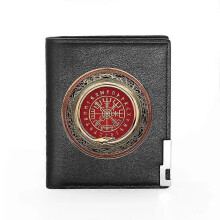 (BG933-Black) Vintage Viking Design Leather Wallet Classic Men Women Billfold Slim Credit Card/ID Holders Money Bag Male Short Purses