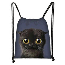 (skdblackcats02) Cute Black Cat Drawstring Bag Women Shopping Bags Canvas Travel Bag Fashion Storage Bags Teenager Girls Backpack