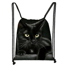(skdblackcats04) Cute Black Cat Drawstring Bag Women Shopping Bags Canvas Travel Bag Fashion Storage Bags Teenager Girls Backpack