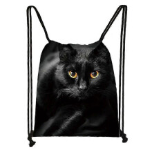 (skdblackcats06) Cute Black Cat Drawstring Bag Women Shopping Bags Canvas Travel Bag Fashion Storage Bags Teenager Girls Backpack
