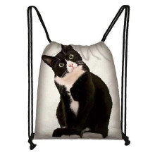 (skdblackcats09) Cute  Black Cat Drawstring Bag Women Shopping Bags Canvas Travel Bag Fashion Storage Bags Teenager Girls Backpack