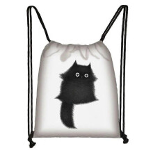 (skdblackcats19) Cute Black Cat Drawstring Bag Women Shopping Bags Canvas Travel Bag Fashion Storage Bags Teenager Girls Backpack