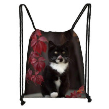 (skdblackcats24) Cute Black Cat Drawstring Bag Women Shopping Bags Canvas Travel Bag Fashion Storage Bags Teenager Girls Backpack