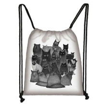 (skdblackcats21) Cute Black Cat Drawstring Bag Women Shopping Bags Canvas Travel Bag Fashion Storage Bags Teenager Girls Backpack
