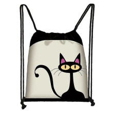 (skdblackcats25) Cute Black Cat Drawstring Bag Women Shopping Bags Canvas Travel Bag Fashion Storage Bags Teenager Girls Backpack