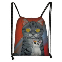 (skdblackcats28) Cute Black Cat Drawstring Bag Women Shopping Bags Canvas Travel Bag Fashion Storage Bags Teenager Girls Backpack