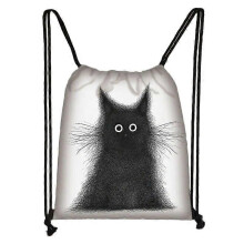 (skdblackcats20) Cute Black Cat Drawstring Bag Women Shopping Bags Canvas Travel Bag Fashion Storage Bags Teenager Girls Backpack