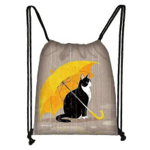 (skdblackcats29) Cute Black Cat Drawstring Bag Women Shopping Bags Canvas Travel Bag Fashion Storage Bags Teenager Girls Backpack