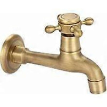 (As show, One size) Generic Antique Faucet Brass Handle Laundry Bathroom Wall Mounted Washing Machine Faucet Outdoor Garden Single Hose Cold Long Faucet,Versailles