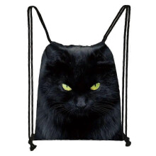 (skdblackcats10) Cute  Black Cat Drawstring Bag Women Shopping Bags Canvas Travel Bag Fashion Storage Bags Teenager Girls Backpack