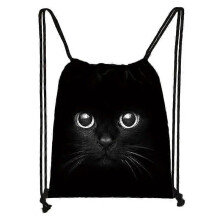 (skdblackcats13) Cute Black Cat Drawstring Bag Women Shopping Bags Canvas Travel Bag Fashion Storage Bags Teenager Girls Backpack