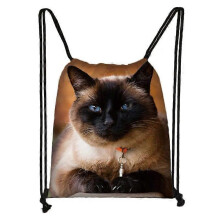 (skdblackcats30) Cute Black Cat Drawstring Bag Women Shopping Bags Canvas Travel Bag Fashion Storage Bags Teenager Girls Backpack