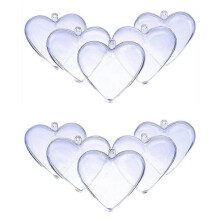 (As show, One size) 10PCS 80mm Clear Christmas Valentines Heart Ornaments Ball Clear Plastic Fillable DIY Ball Tree Decoration
