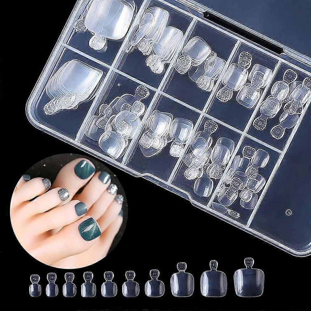 (As show, One size) Acrylic False Toenails Full Cover, 100pcs Artificial French Toenail 10 Sizes with Box, Fake Toenail Tip
