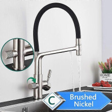 (Brushed Nickel C) Rozin Purification Kitchen Faucets Black Pull Out Kitchen Water Filter Tap 3 Way Mixer torneira para cozinha de parede Crane
