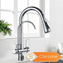 (Chrome B) Rozin Purification Kitchen Faucets Black Pull Out Kitchen Water Filter Tap 3 Way Mixer torneira para cozinha de parede Crane