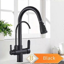 (Black B) Rozin Purification Kitchen Faucets Black Pull Out Kitchen Water Filter Tap 3 Way Mixer torneira para cozinha de parede Crane