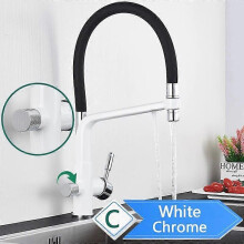 (White Chrome C) Rozin Purification Kitchen Faucets Black Pull Out Kitchen Water Filter Tap 3 Way Mixer torneira para cozinha de parede Crane
