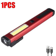 (Red 1Pcs) COB Magnetic Work Light USB Rechargeable LED Flashlight New Portable Lantern Camping Torch Car Repair Lamp With Built-in Battery