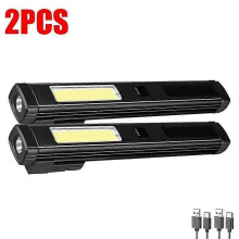 (Black 2Pcs) COB Magnetic Work Light USB Rechargeable LED Flashlight New Portable Lantern Camping Torch Car Repair Lamp With Built-in Battery