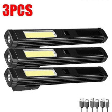 (Black 3Pcs) COB Magnetic Work Light USB Rechargeable LED Flashlight New Portable Lantern Camping Torch Car Repair Lamp With Built-in Battery