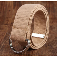 (khaki) Military Canvas Web Belt Double D-ring Buckle Men Women Unisex 45"-48" Length