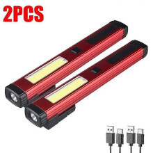 (Red 2Pcs) Rechargeable LED Work Light Portable Flashlight 3 Modes, with Magnetic Base and Hook Mechanic Light, for Car Repairing Emergency