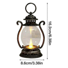 (Antique silver) Retro LED Portable Lamp Can Be Hung Round Belly Lantern Electronic Candle Oil Lamp Horse Lantern Outdoor Camping Lamp