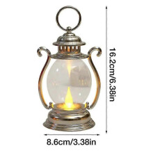 (Silver) Retro LED Portable Lamp Can Be Hung Round Belly Lantern Electronic Candle Oil Lamp Horse Lantern Outdoor Camping Lamp